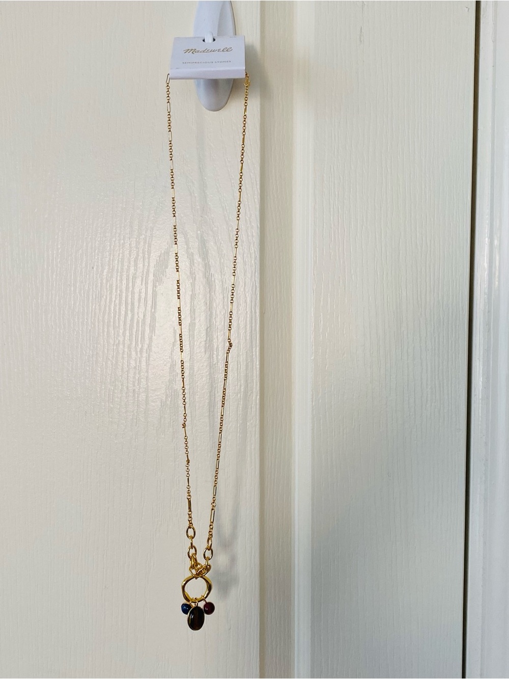 $88 NWT Madewell Semiprecious Tiger's Eye Lapis Stone Gold Chain Charm Necklace - Picture 4 of 12